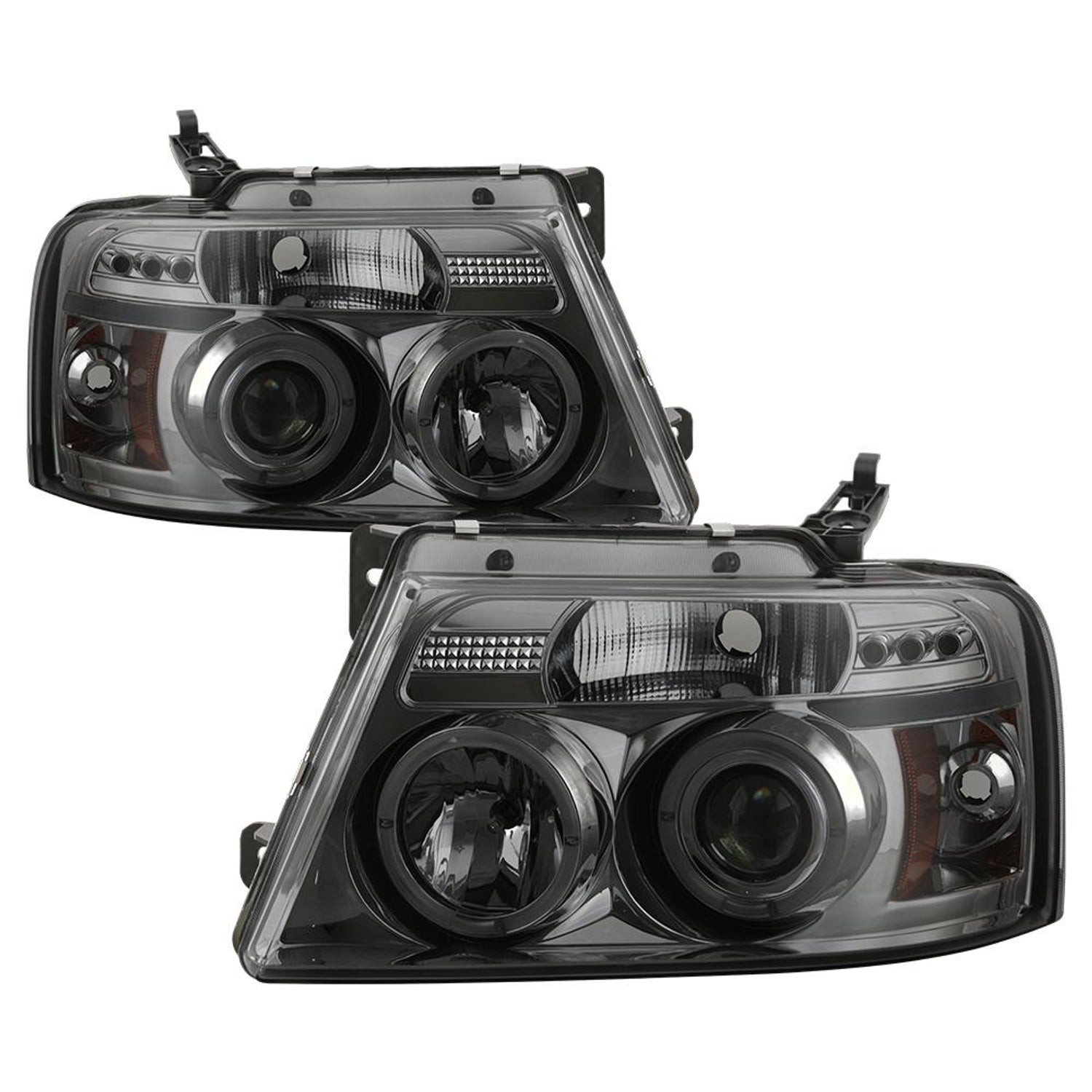 Version 2 Smoke LED Halo Projector Headlights <br>04-08 Ford F-150