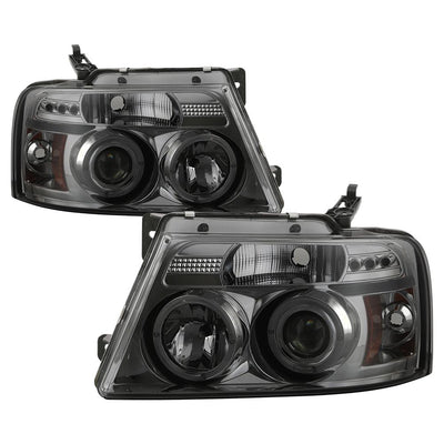 Version 2 Smoke LED Halo Projector Headlights <br>04-08 Ford F-150
