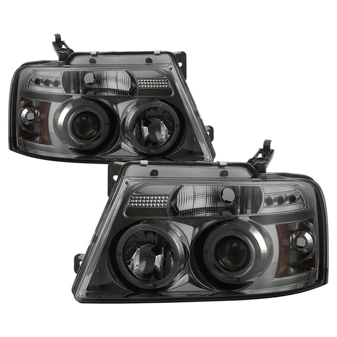 Version 2 Smoke LED Halo Projector Headlights <br>04-08 Ford F-150