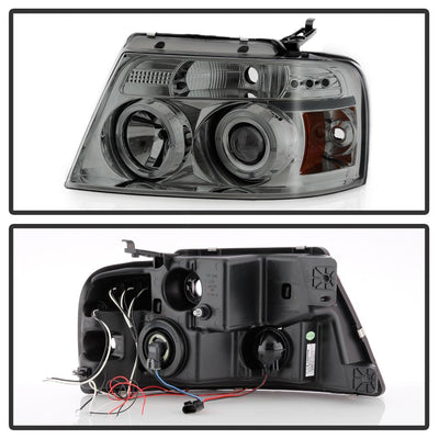 Version 2 Smoke LED Halo Projector Headlights <br>04-08 Ford F-150
