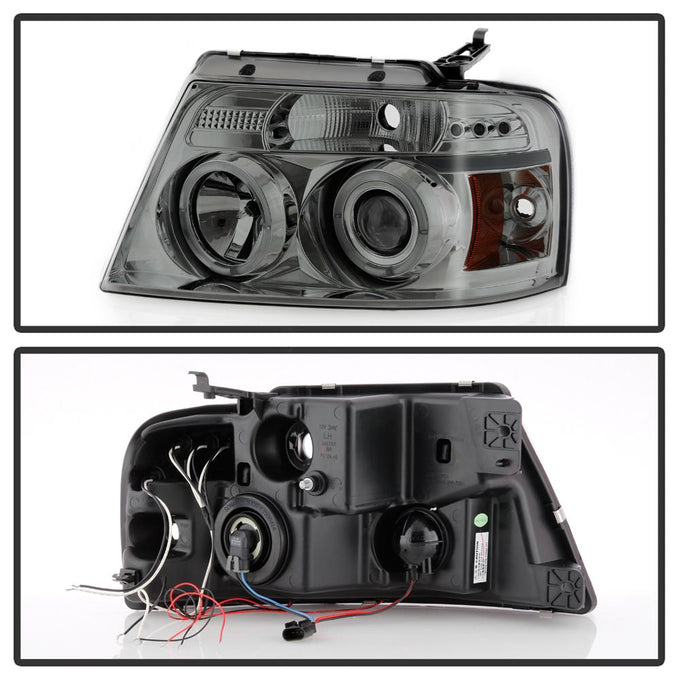 Version 2 Smoke LED Halo Projector Headlights <br>04-08 Ford F-150
