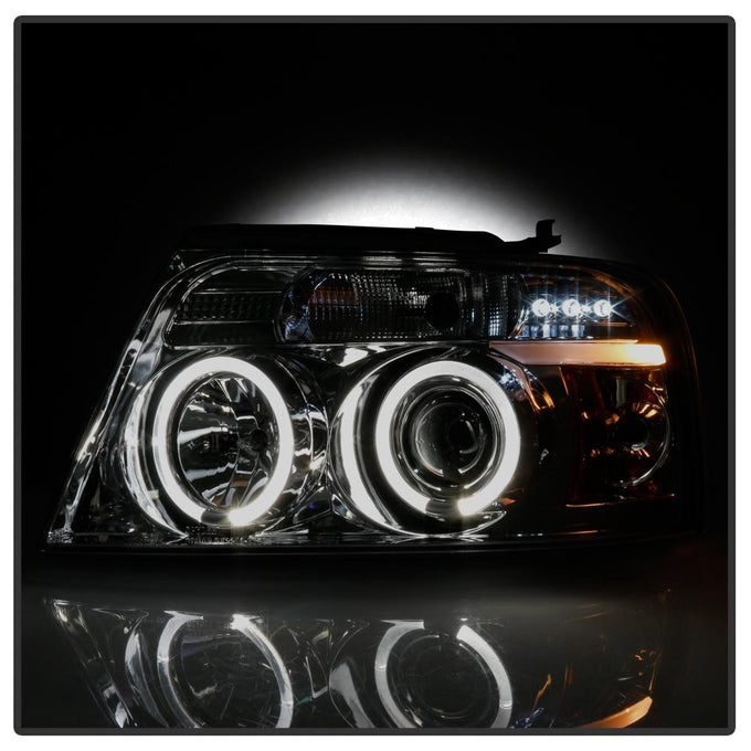 Version 2 Smoke LED Halo Projector Headlights <br>04-08 Ford F-150