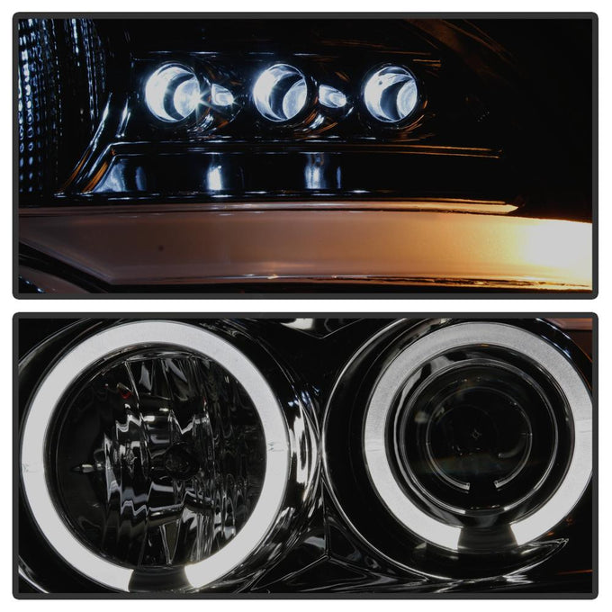 Version 2 Smoke LED Halo Projector Headlights <br>04-08 Ford F-150