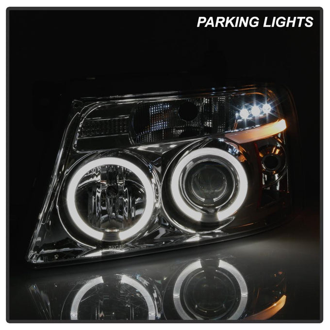 Version 2 Smoke LED Halo Projector Headlights <br>04-08 Ford F-150