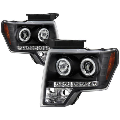 LED Halo Black Projector Headlights <br>09-14 Ford F-150
