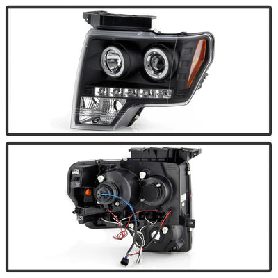 LED Halo Black Projector Headlights <br>09-14 Ford F-150