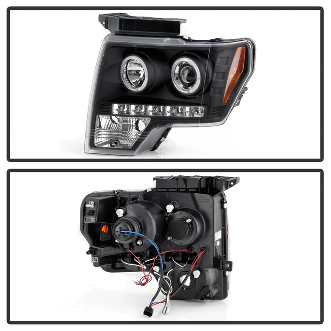 LED Halo Black Projector Headlights <br>09-14 Ford F-150