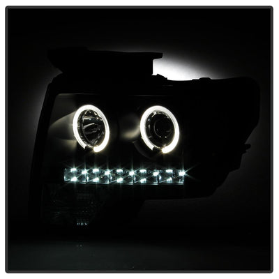LED Halo Black Projector Headlights <br>09-14 Ford F-150