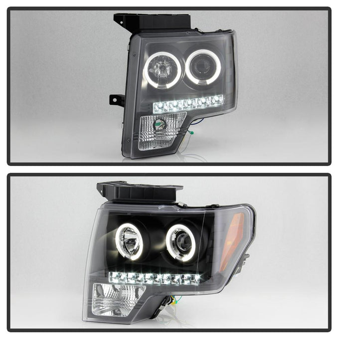 LED Halo Black Projector Headlights <br>09-14 Ford F-150