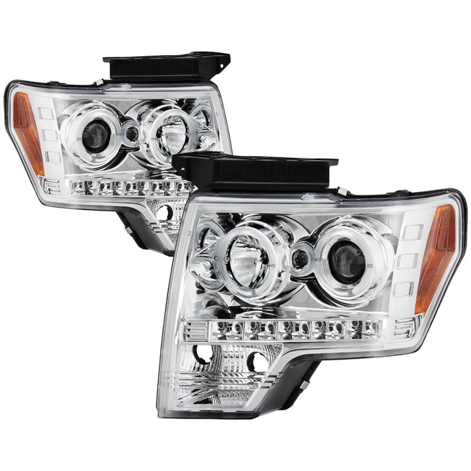 LED Halo Chrome Projector Headlights <br>09-14 Ford F-150