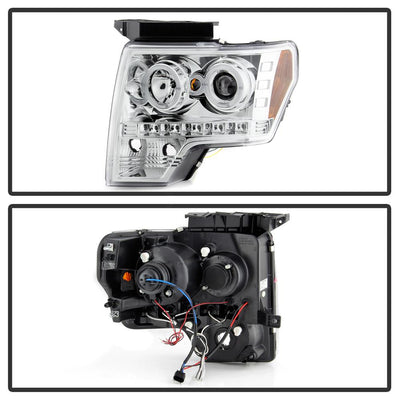 LED Halo Chrome Projector Headlights <br>09-14 Ford F-150