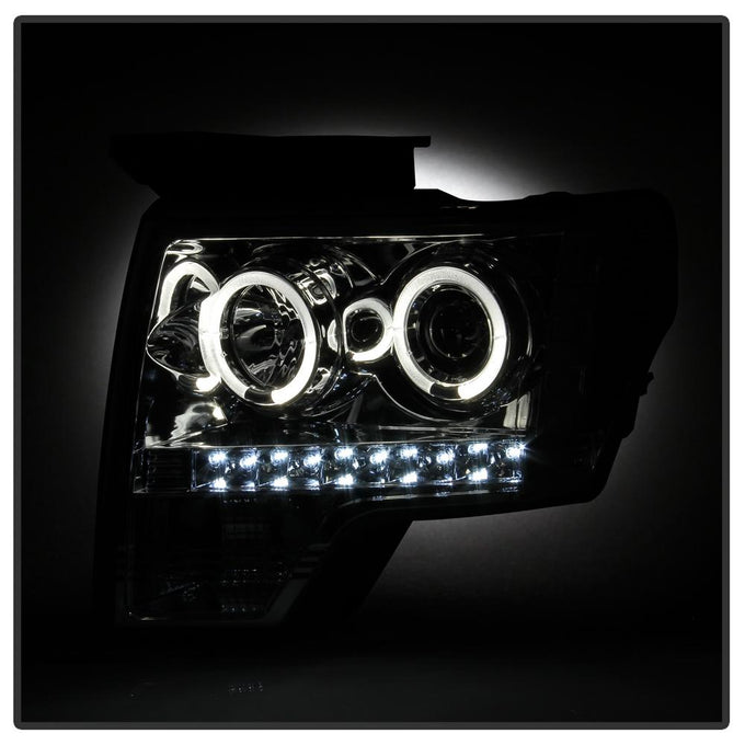 LED Halo Chrome Projector Headlights <br>09-14 Ford F-150