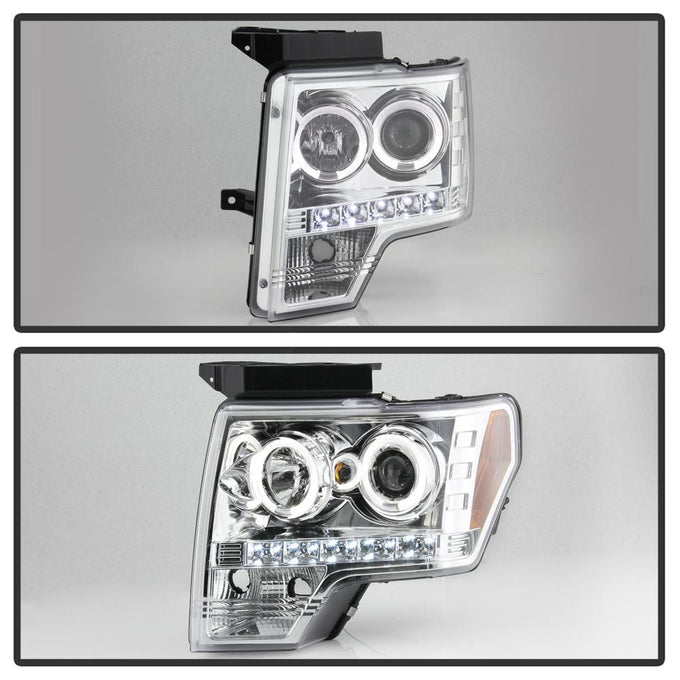 LED Halo Chrome Projector Headlights <br>09-14 Ford F-150