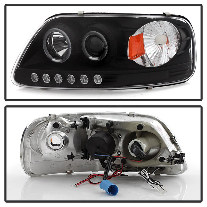LED Halo Black Amber Reflector 1PC Projector Headlights <br>97-03 Ford F-150 97-02 Ford Expedition