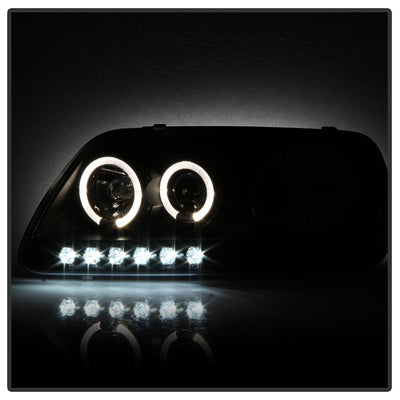 LED Halo Black Amber Reflector 1PC Projector Headlights <br>97-03 Ford F-150 97-02 Ford Expedition