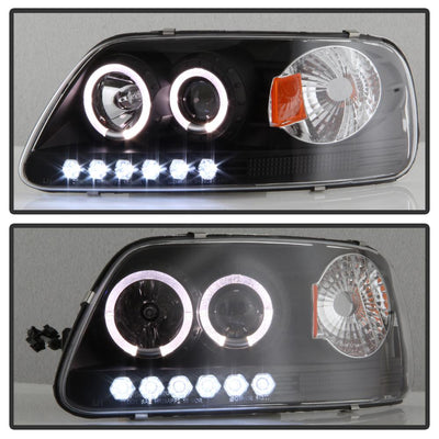 LED Halo Black Amber Reflector 1PC Projector Headlights <br>97-03 Ford F-150 97-02 Ford Expedition