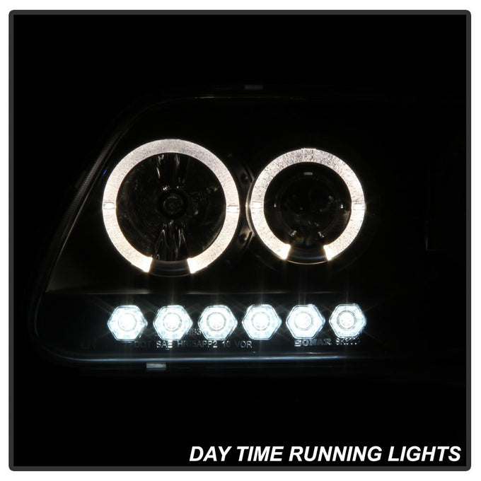 LED Halo Black Amber Reflector 1PC Projector Headlights <br>97-03 Ford F-150 97-02 Ford Expedition