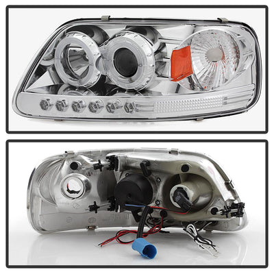 LED Halo Chrome Amber Reflector 1PC Projector Headlights <br>97-03 Ford F-150 97-02 Ford Expedition