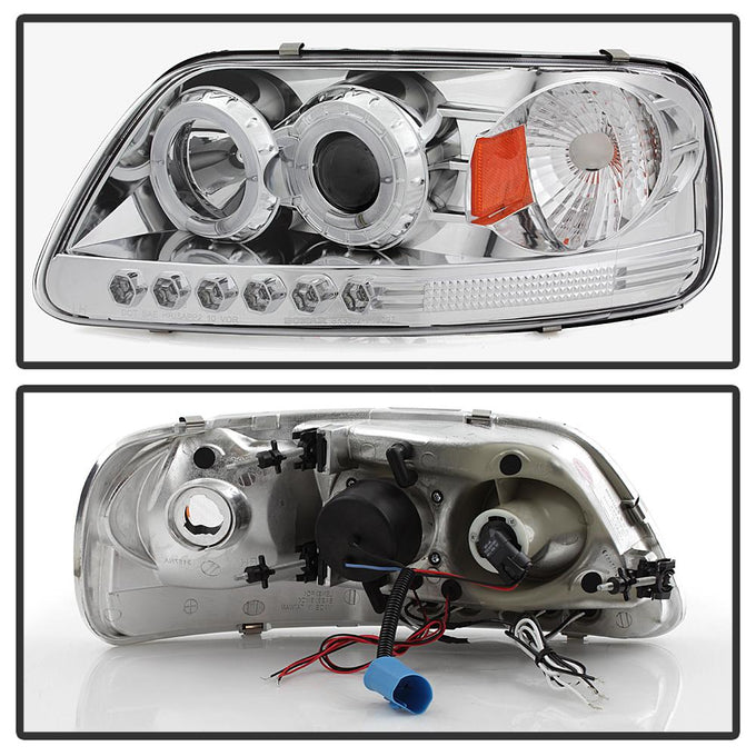 LED Halo Chrome Amber Reflector 1PC Projector Headlights <br>97-03 Ford F-150 97-02 Ford Expedition
