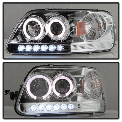 LED Halo Chrome Amber Reflector 1PC Projector Headlights <br>97-03 Ford F-150 97-02 Ford Expedition