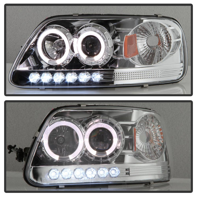 LED Halo Chrome Amber Reflector 1PC Projector Headlights <br>97-03 Ford F-150 97-02 Ford Expedition