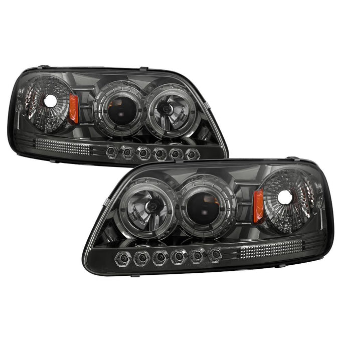 LED Halo Smoke Amber Reflector 1PC Projector Headlights <br>97-03 Ford F-150 97-02 Ford Expedition