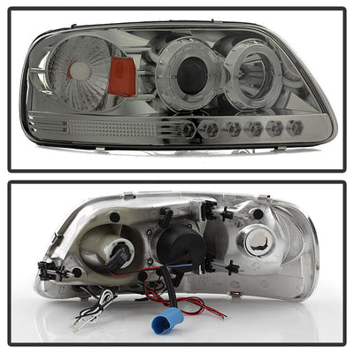 LED Halo Smoke Amber Reflector 1PC Projector Headlights <br>97-03 Ford F-150 97-02 Ford Expedition