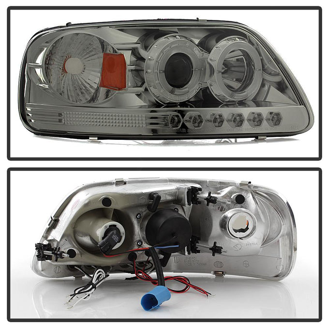 LED Halo Smoke Amber Reflector 1PC Projector Headlights <br>97-03 Ford F-150 97-02 Ford Expedition