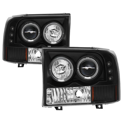 Version 2 Black LED Halo 1PC Projector Headlights <br>99-04 Ford F-250 Super Duty 00-04 Ford Excursion