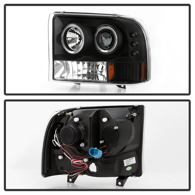 Version 2 Black LED Halo 1PC Projector Headlights <br>99-04 Ford F-250 Super Duty 00-04 Ford Excursion
