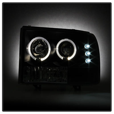 Version 2 Black LED Halo 1PC Projector Headlights <br>99-04 Ford F-250 Super Duty 00-04 Ford Excursion