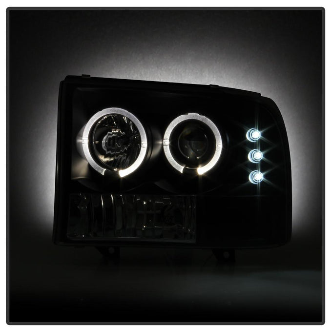 Version 2 Black LED Halo 1PC Projector Headlights <br>99-04 Ford F-250 Super Duty 00-04 Ford Excursion