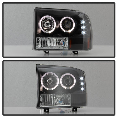 Version 2 Black LED Halo 1PC Projector Headlights <br>99-04 Ford F-250 Super Duty 00-04 Ford Excursion