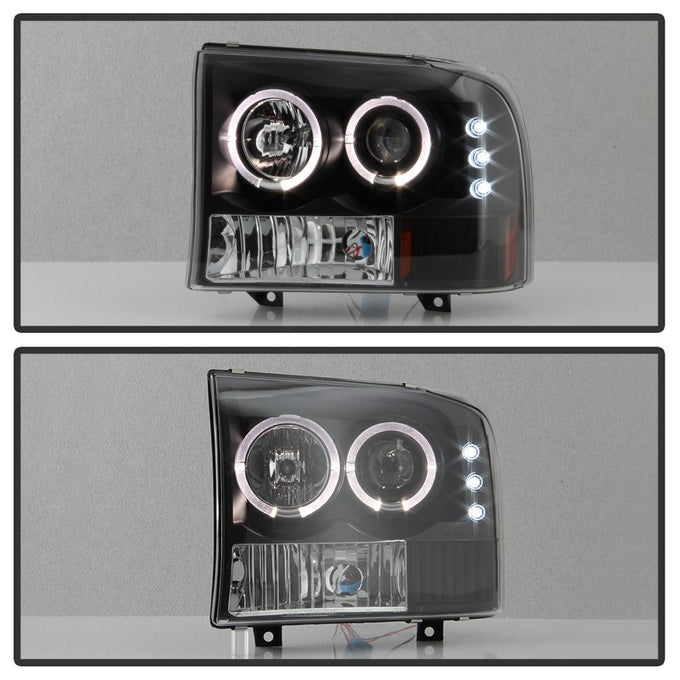 Version 2 Black LED Halo 1PC Projector Headlights <br>99-04 Ford F-250 Super Duty 00-04 Ford Excursion