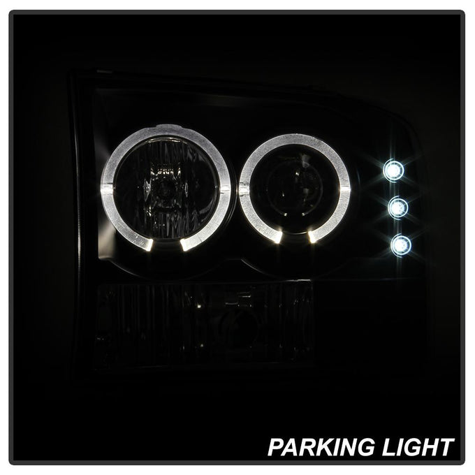 Version 2 Black LED Halo 1PC Projector Headlights <br>99-04 Ford F-250 Super Duty 00-04 Ford Excursion