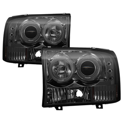 Version 2 Smoke LED Halo 1PC Projector Headlights <br>99-04 Ford F-250 Super Duty 00-04 Ford Excursion