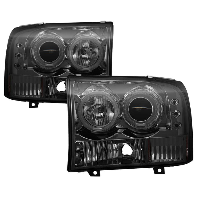 Version 2 Smoke LED Halo 1PC Projector Headlights <br>99-04 Ford F-250 Super Duty 00-04 Ford Excursion
