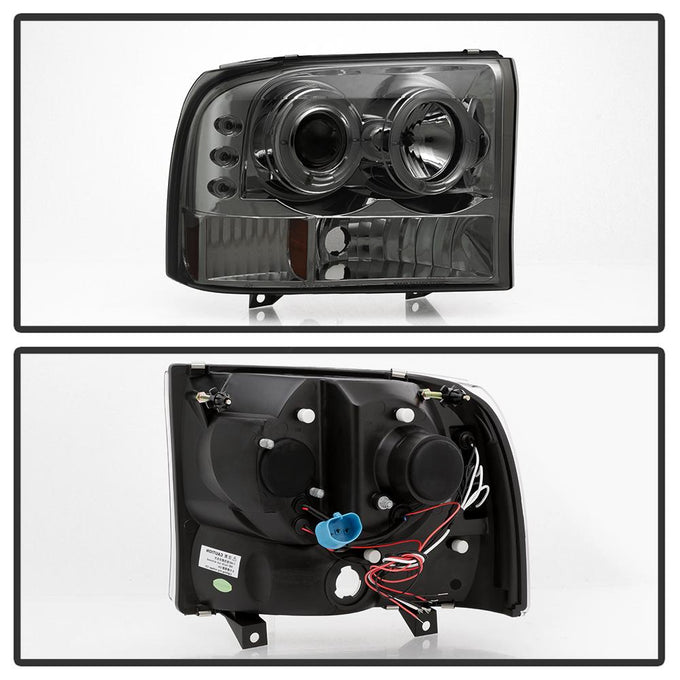 Version 2 Smoke LED Halo 1PC Projector Headlights <br>99-04 Ford F-250 Super Duty 00-04 Ford Excursion