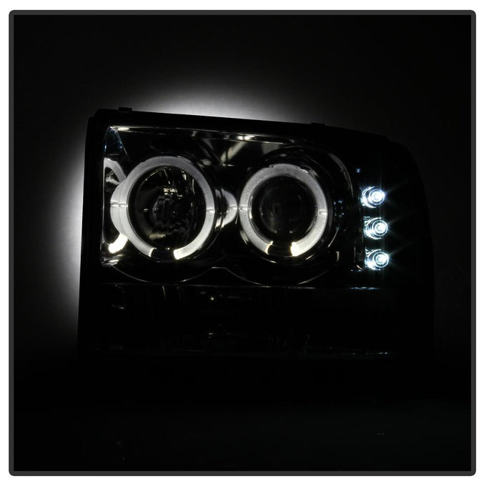 Version 2 Smoke LED Halo 1PC Projector Headlights <br>99-04 Ford F-250 Super Duty 00-04 Ford Excursion
