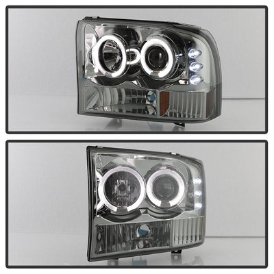 Version 2 Smoke LED Halo 1PC Projector Headlights <br>99-04 Ford F-250 Super Duty 00-04 Ford Excursion