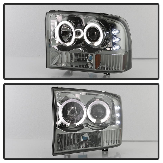 Version 2 Smoke LED Halo 1PC Projector Headlights <br>99-04 Ford F-250 Super Duty 00-04 Ford Excursion