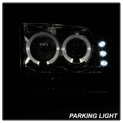 Version 2 Smoke LED Halo 1PC Projector Headlights <br>99-04 Ford F-250 Super Duty 00-04 Ford Excursion