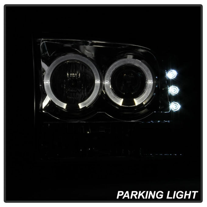 Version 2 Smoke LED Halo 1PC Projector Headlights <br>99-04 Ford F-250 Super Duty 00-04 Ford Excursion
