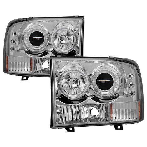 Version 2 Chrome LED Halo 1PC Projector Headlights <br>99-04 Ford F-250 Super Duty 00-04 Ford Excursion