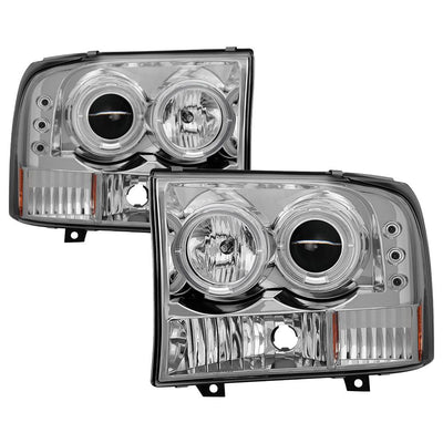 Version 2 Chrome LED Halo 1PC Projector Headlights <br>99-04 Ford F-250 Super Duty 00-04 Ford Excursion
