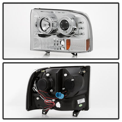 Version 2 Chrome LED Halo 1PC Projector Headlights <br>99-04 Ford F-250 Super Duty 00-04 Ford Excursion