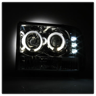 Version 2 Chrome LED Halo 1PC Projector Headlights <br>99-04 Ford F-250 Super Duty 00-04 Ford Excursion
