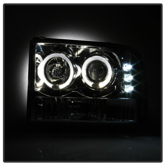 Version 2 Chrome LED Halo 1PC Projector Headlights <br>99-04 Ford F-250 Super Duty 00-04 Ford Excursion