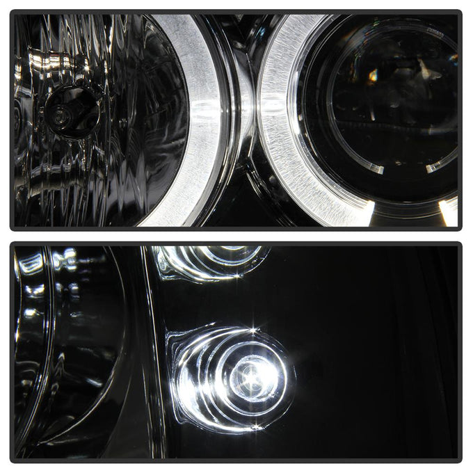 Version 2 Chrome LED Halo 1PC Projector Headlights <br>99-04 Ford F-250 Super Duty 00-04 Ford Excursion