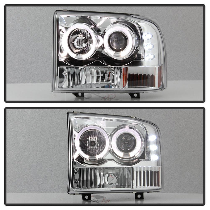 Version 2 Chrome LED Halo 1PC Projector Headlights <br>99-04 Ford F-250 Super Duty 00-04 Ford Excursion